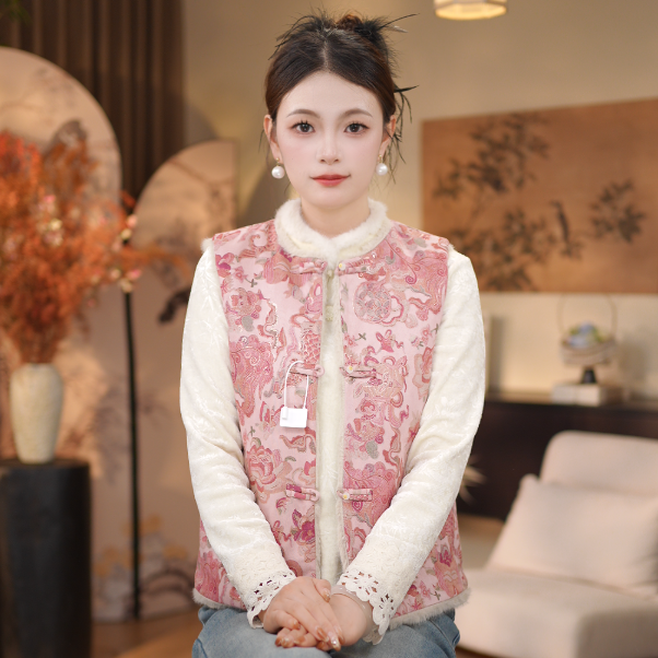 【海棠花语-双面马甲】圆领双面可穿保暖绒感精品马甲8462