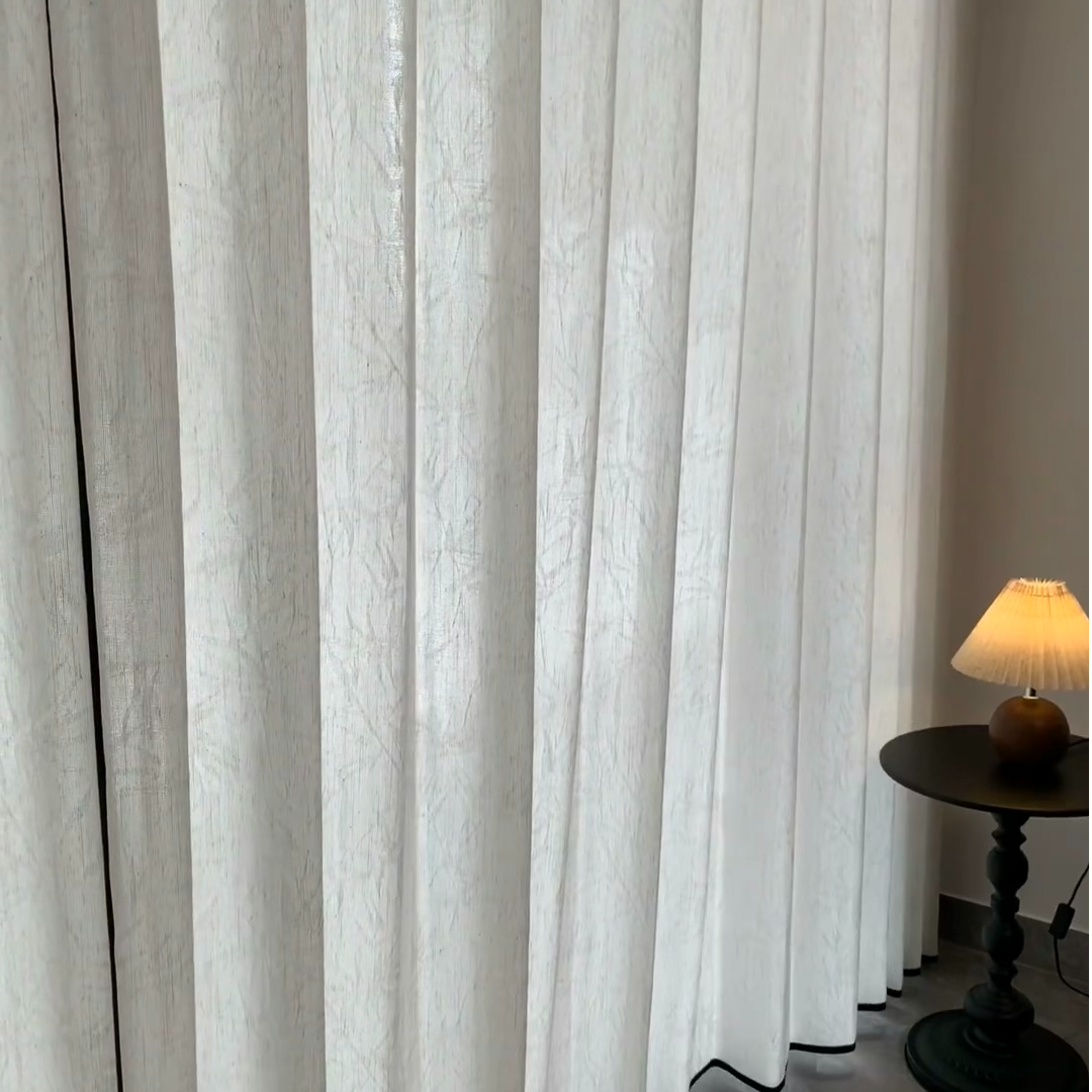 亚麻竹叶提花高端成品家用纱帘