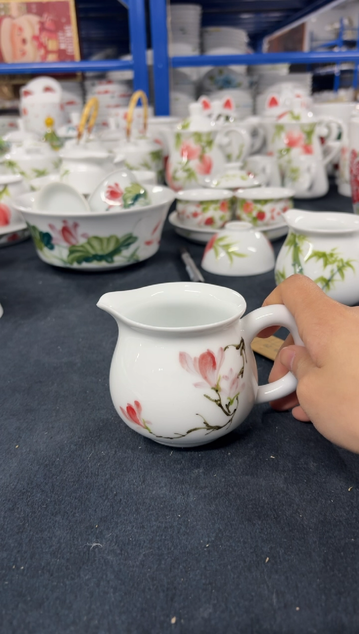 开**莫景德镇高温陶瓷食品级手绘釉中彩-把手公道杯