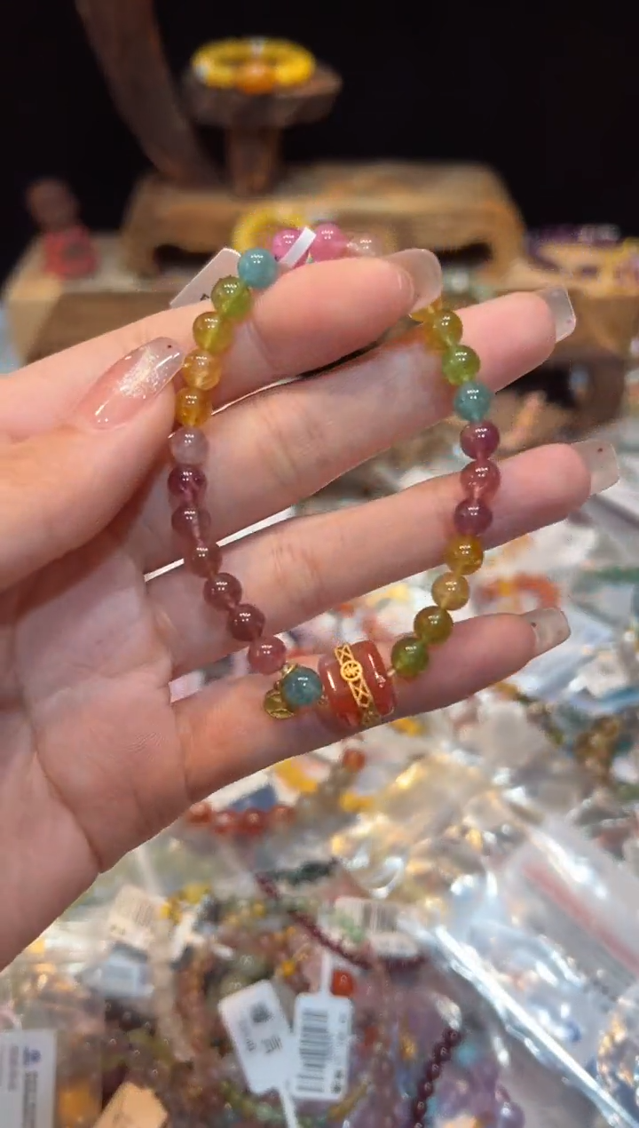 【闪购商品】碧玺手链未镶嵌6mm手饰@@7722