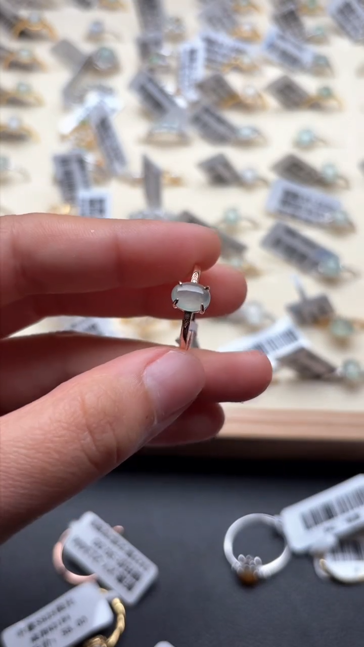 【闪购商品】翡翠戒指银S925镶嵌缅甸A货翡翠S925银镶嵌