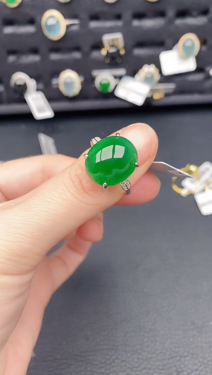 银S925镶嵌戒指翡翠天然a货翡翠298