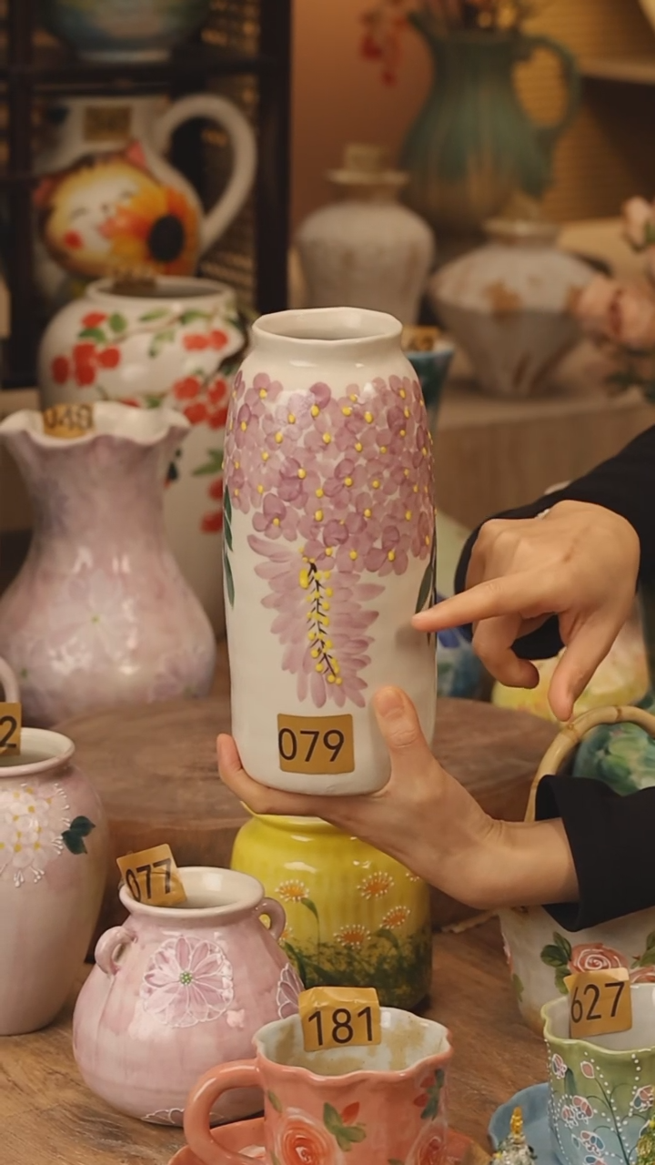 陶瓷景德镇设计师手作花器摆件侘寂风@M079@
