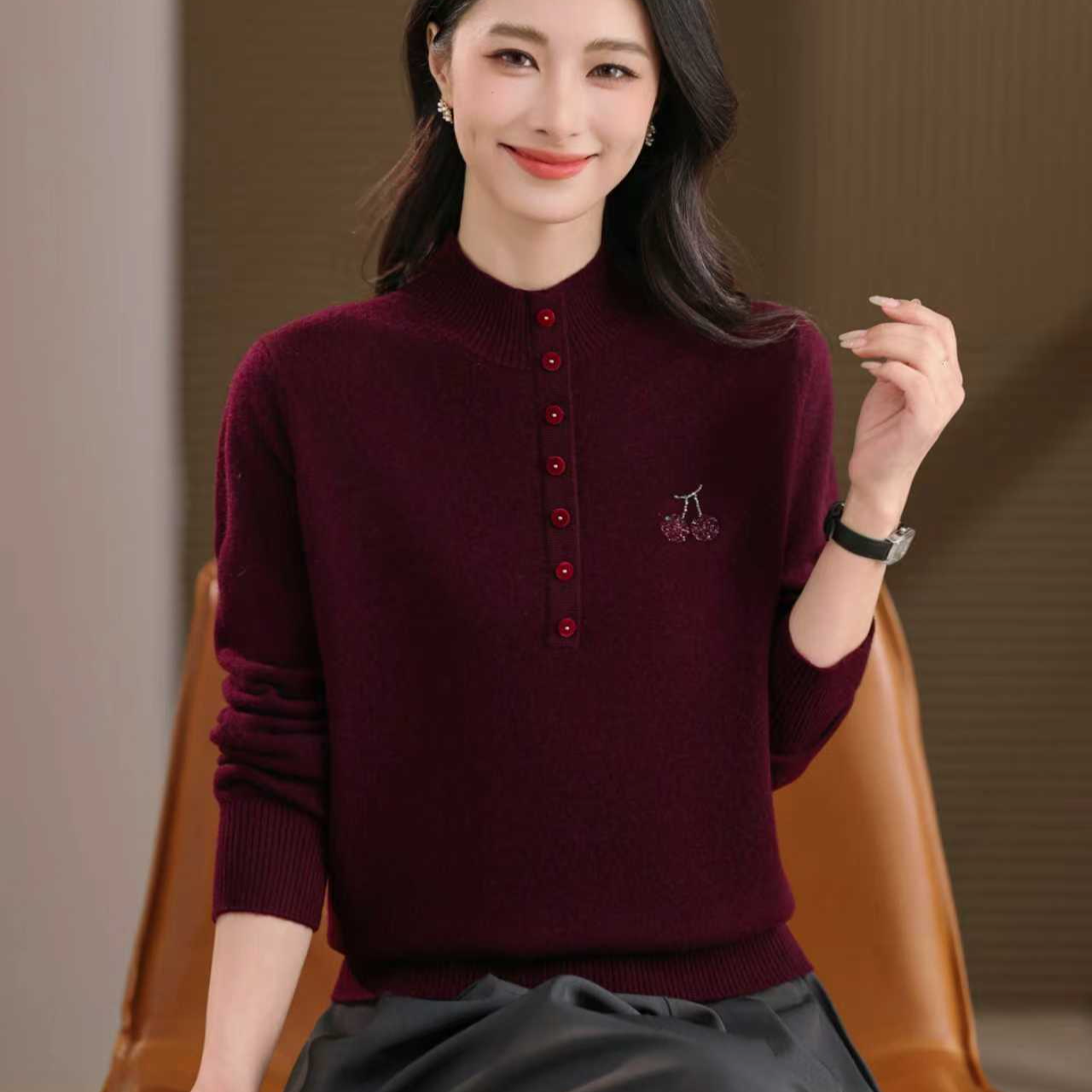 大瑶8839冬季新款100%羊毛洋气百搭小樱桃半高领针织套上上衣