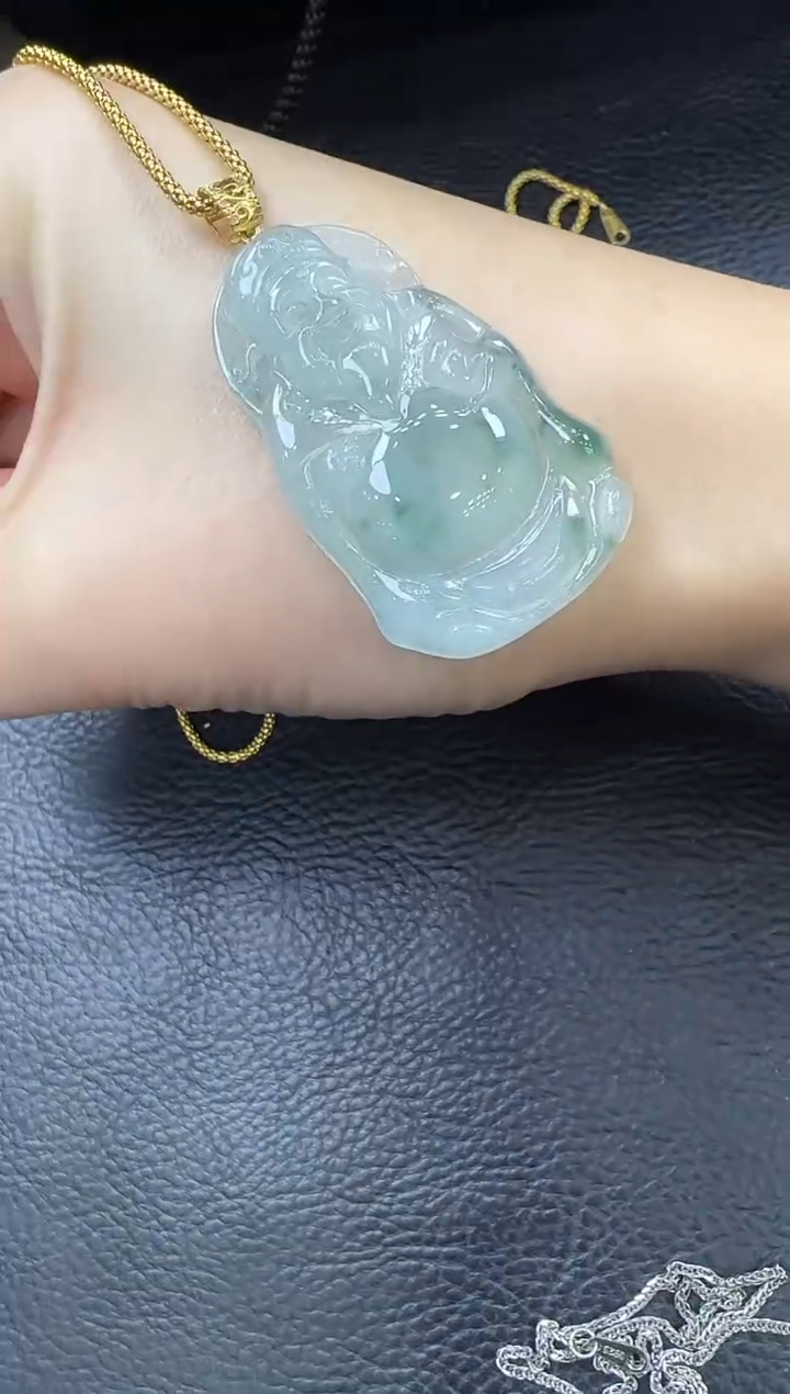 【闪购商品】翡翠挂件18K金镶嵌财神不含链