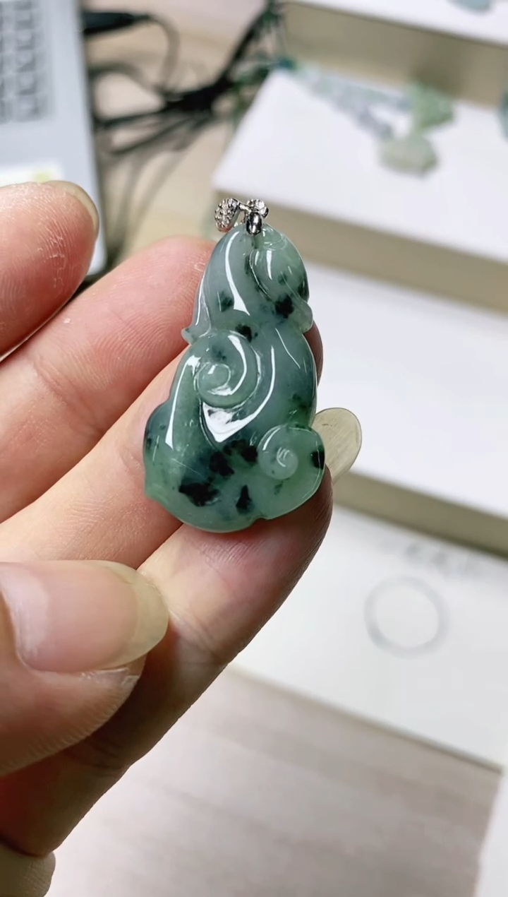 颈饰银S925镶嵌翡翠28天然缅甸翡翠A货龙珠如意