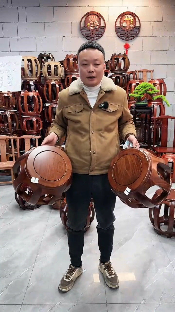 【闪购商品】花梨木类家具花梨木胡桃色小号鼓凳一对8号