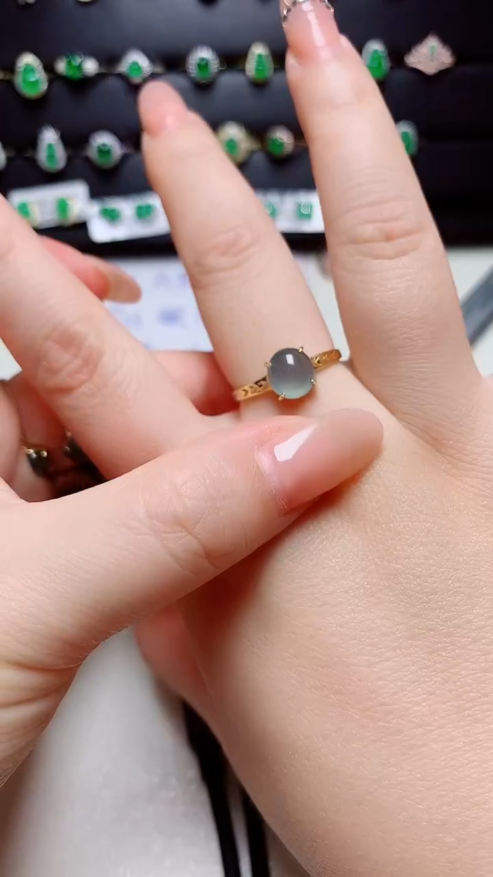 翡翠戒指银S925镶嵌天然翡翠s925银镶嵌