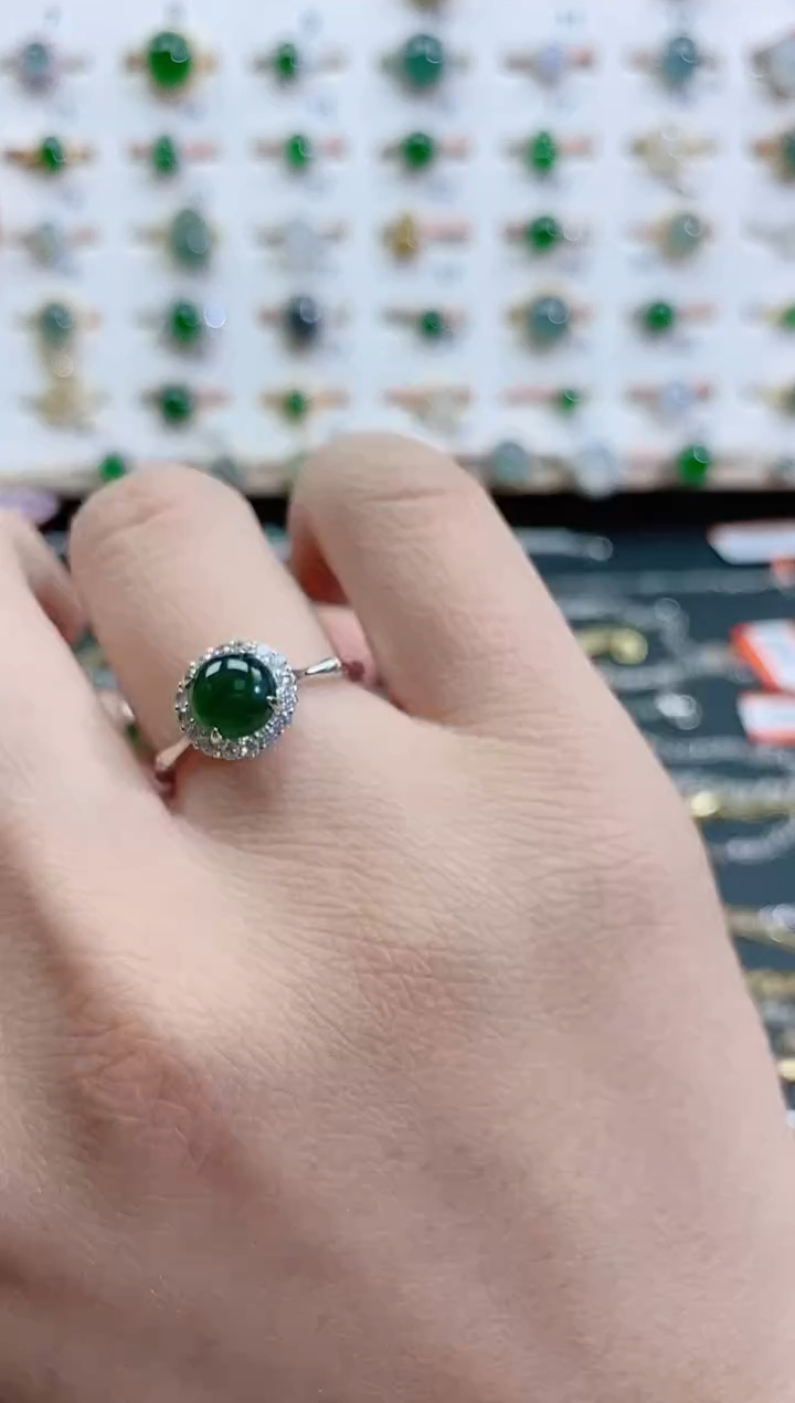 银S925镶嵌戒指翡翠天然翡翠