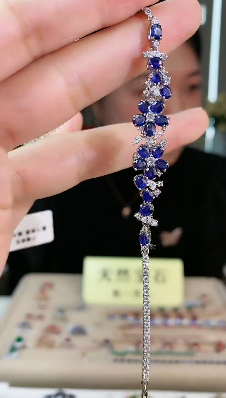 【闪购商品】蓝宝石手链银S925镶嵌手链