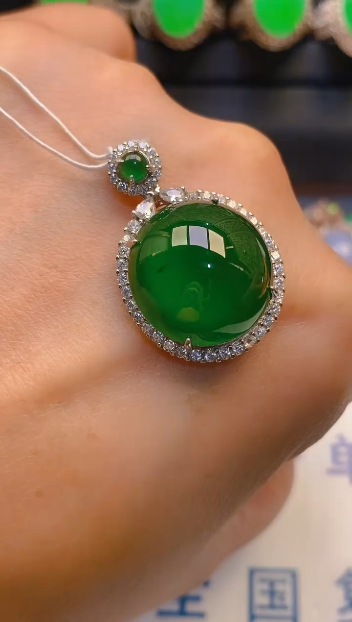 【闪购商品】翡翠耳饰银S925镶嵌天然A货翡翠1