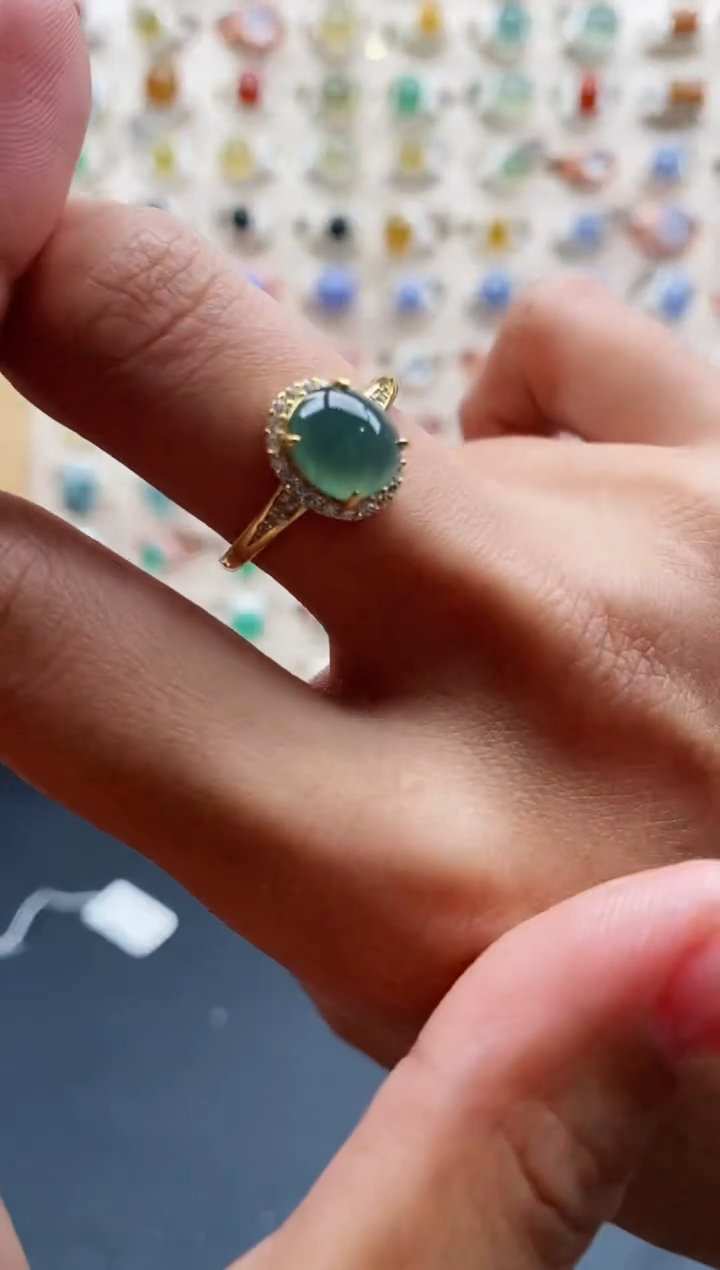 【闪购商品】翡翠戒指银S925镶嵌缅甸天然A货翡翠333 7+4