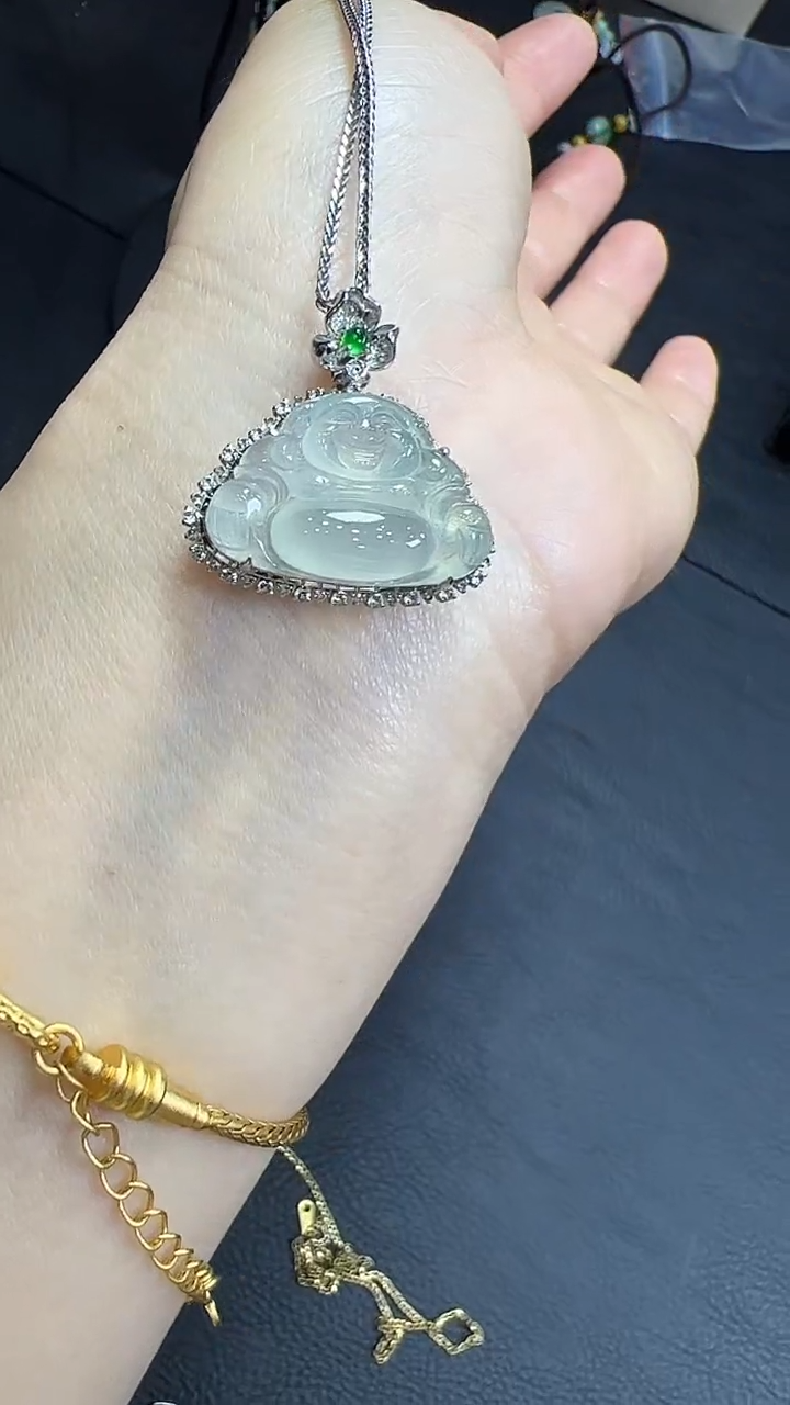 18K金镶嵌挂件翡翠杨*佛公 不含链