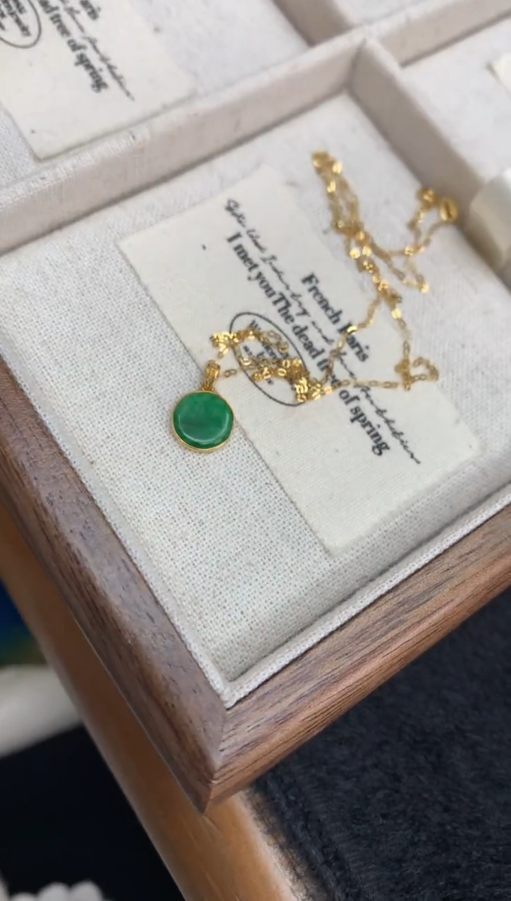 【闪购商品】翡翠颈饰18K金镶嵌无事牌套链18K金链