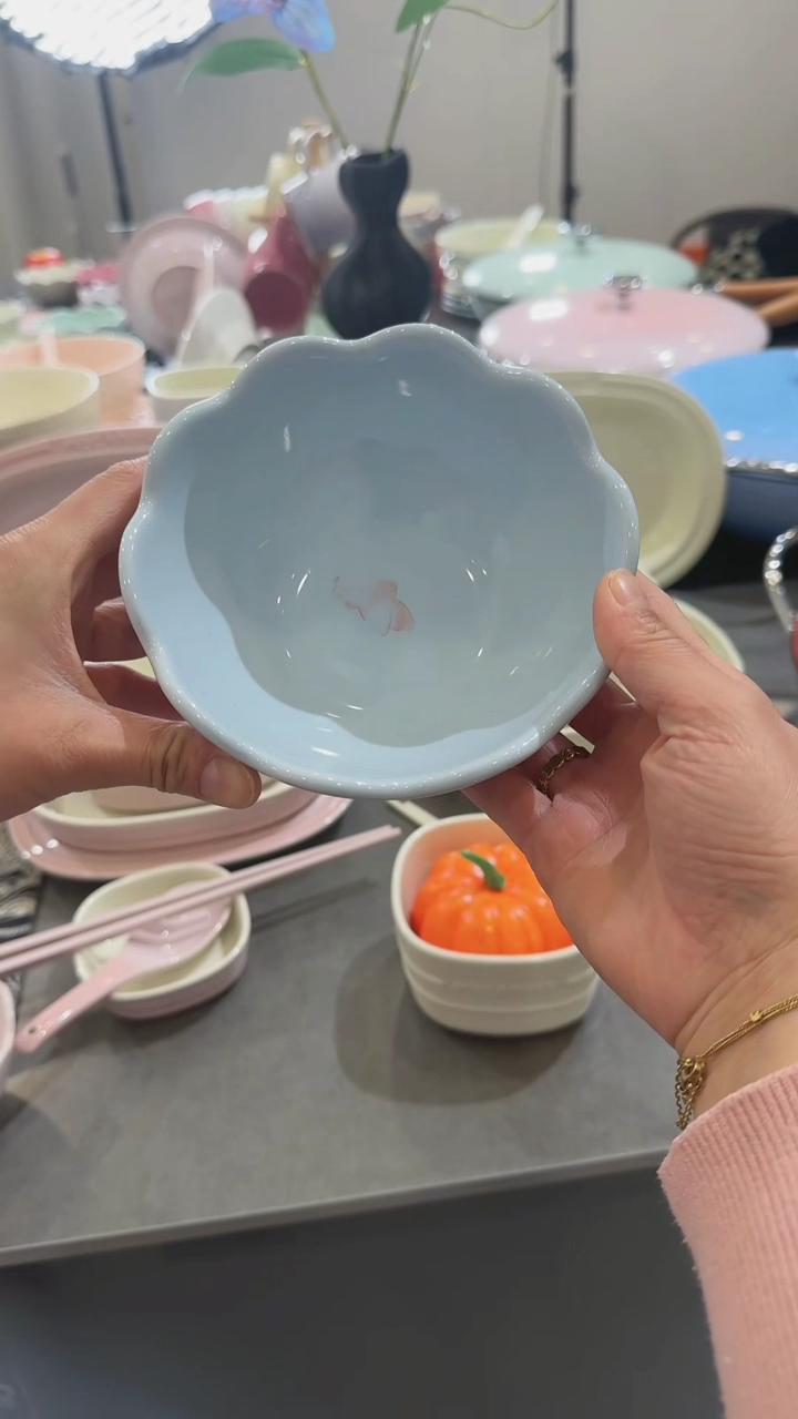 【闪购商品】瓷炻彩花边碗14CM-尼罗蓝