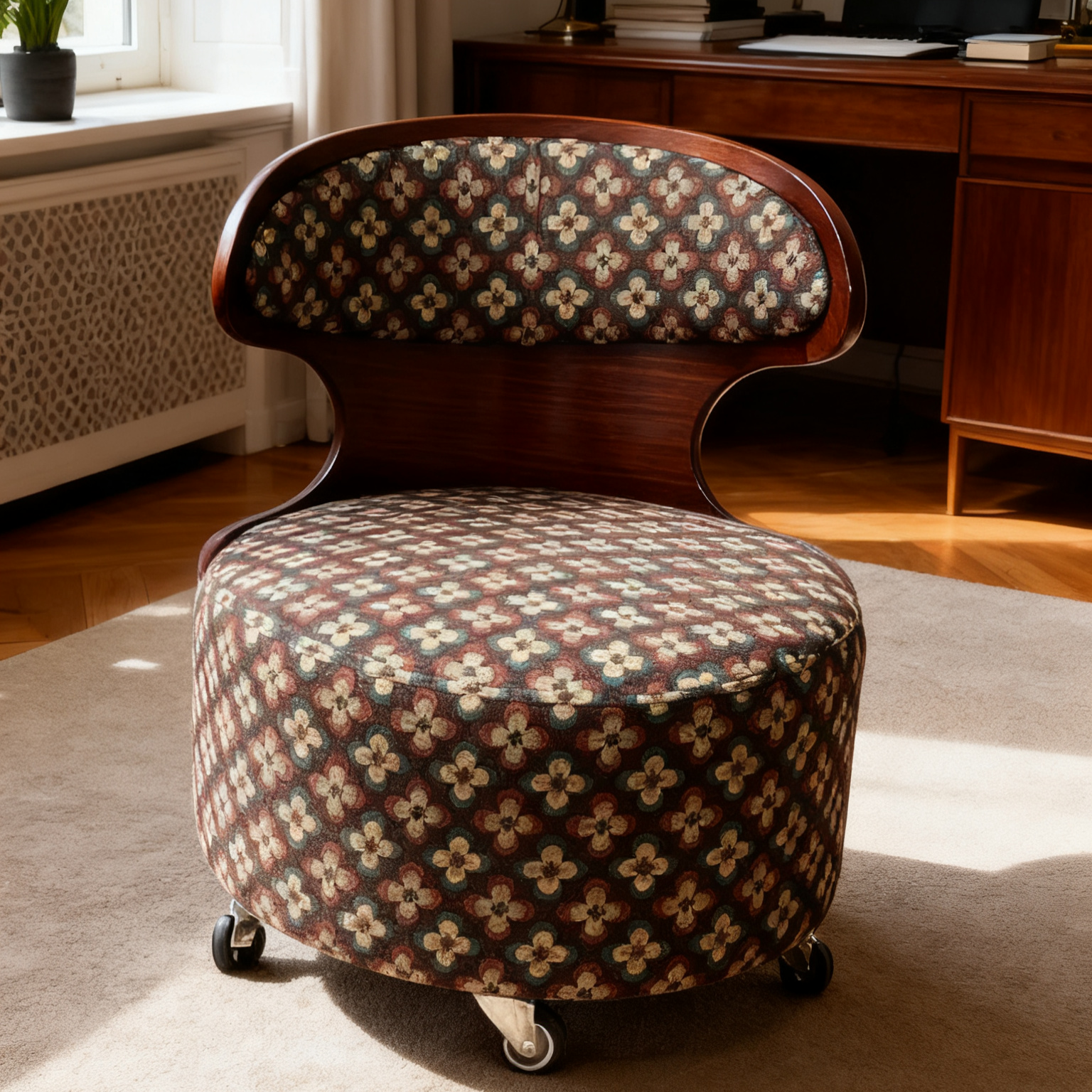 中古实木风轻单人休闲溜溜凳小户型客厅家用异形靠背阳台溜溜凳