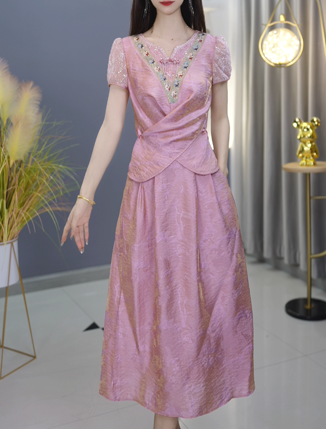 【套装定制】B1289粉色上衣套裙优雅气质时尚减龄休闲显瘦夏季收腰