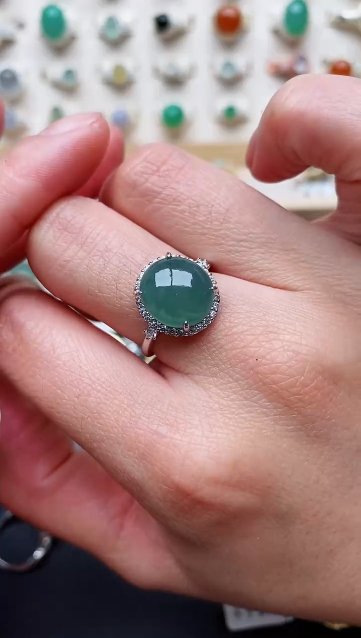 【闪购商品】翡翠戒指银S925镶嵌天然翡翠 444   3+