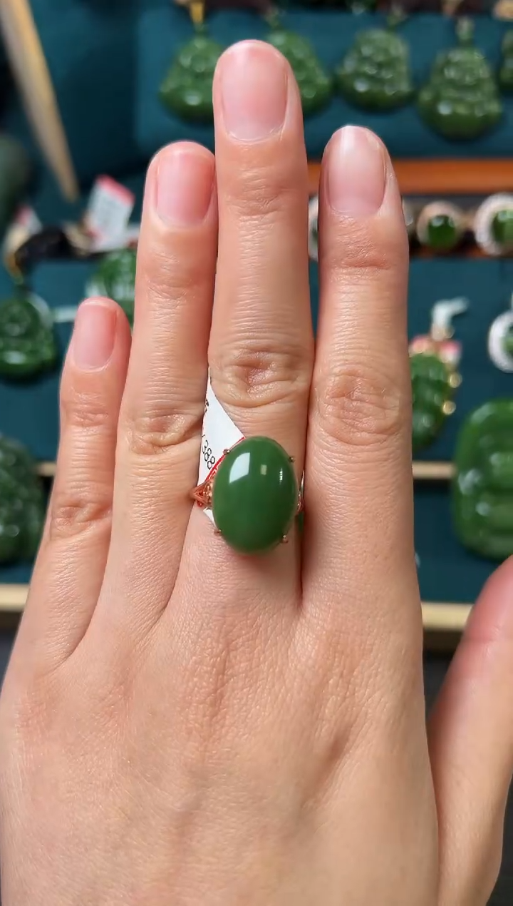 【闪购商品】和田玉（碧玉）戒指银S925镶嵌碧玉
