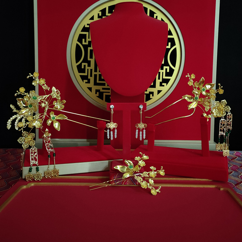 予禧-15273新娘饰中式黄色古风汉唐汉服秀禾服龙凤褂流苏发饰品