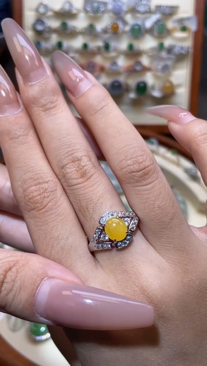 翡翠戒指银S925镶嵌天然缅甸A货翡翠戒指