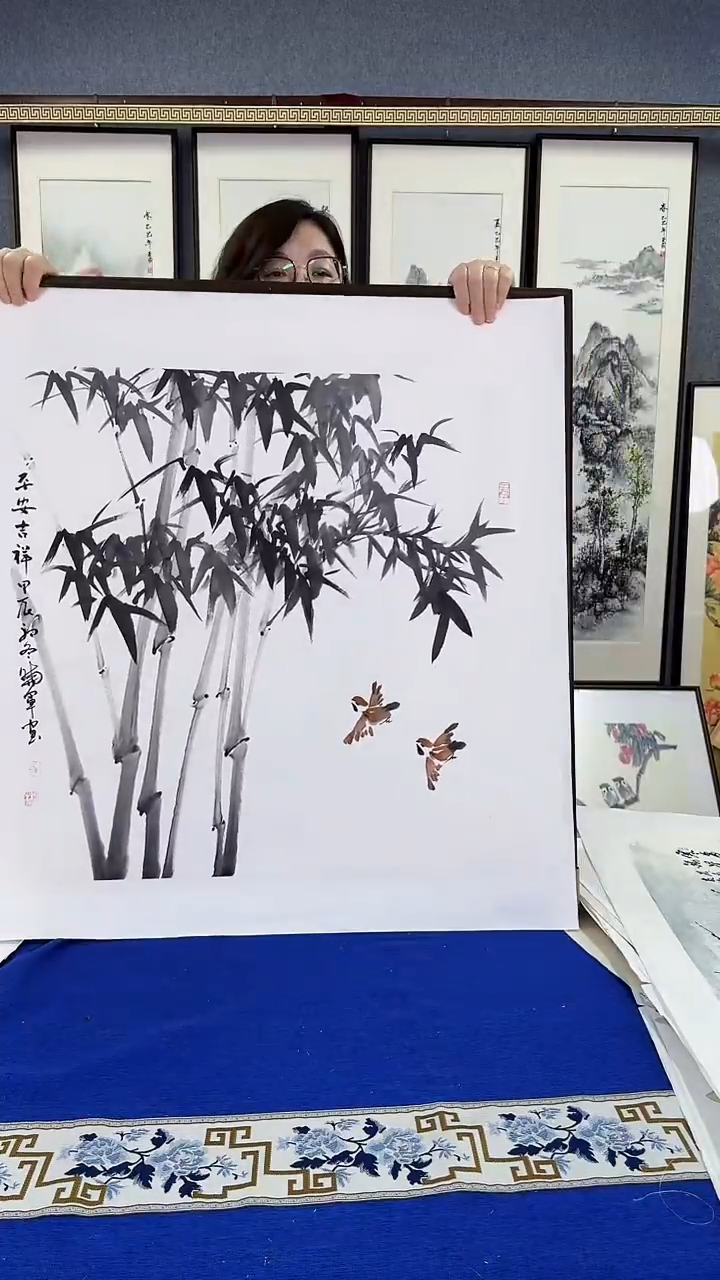 国画实木装裱 竹子 80*80