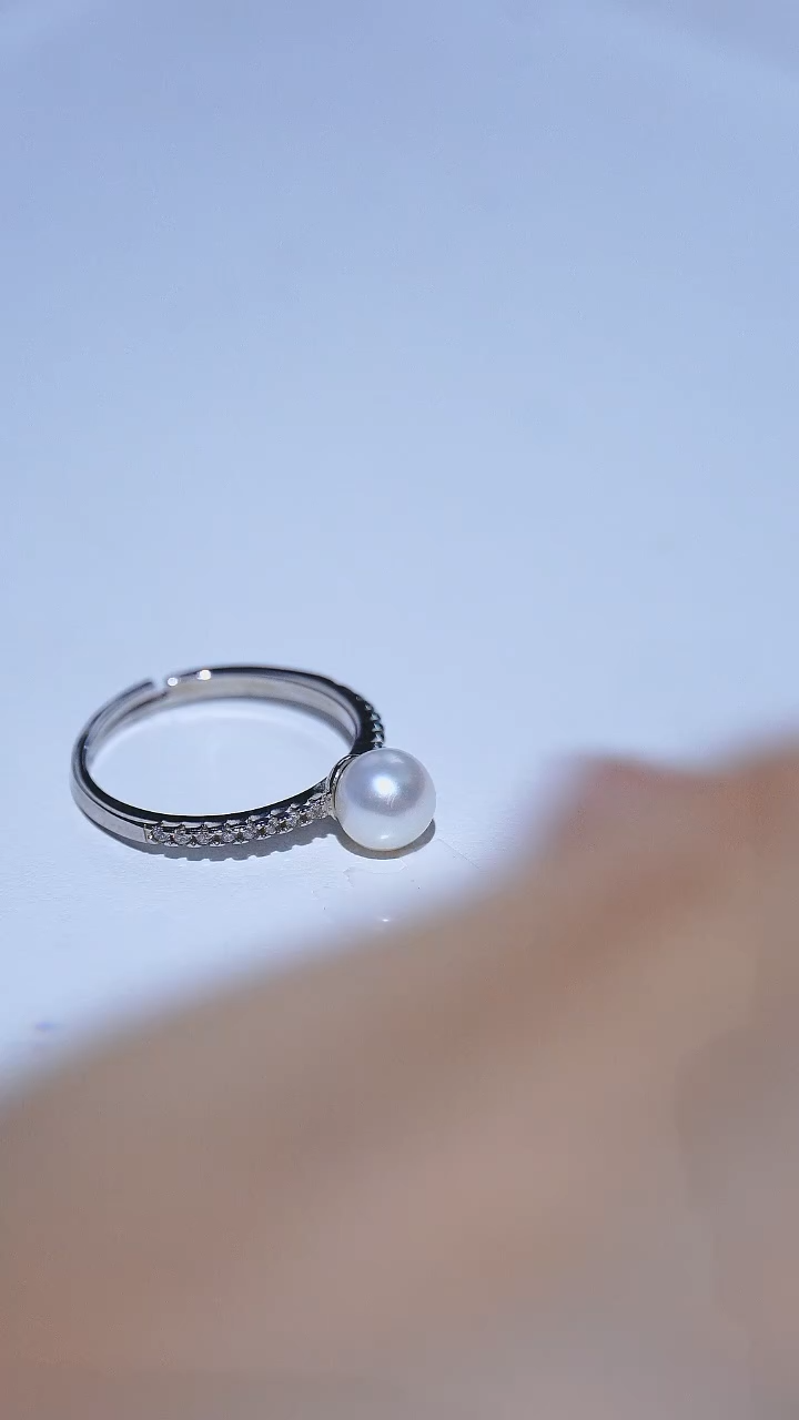 戒指银S925镶嵌淡水珍珠极光淡水珍珠戒指