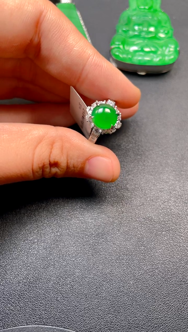 吊坠(不含链)银S925镶嵌翡翠戒指