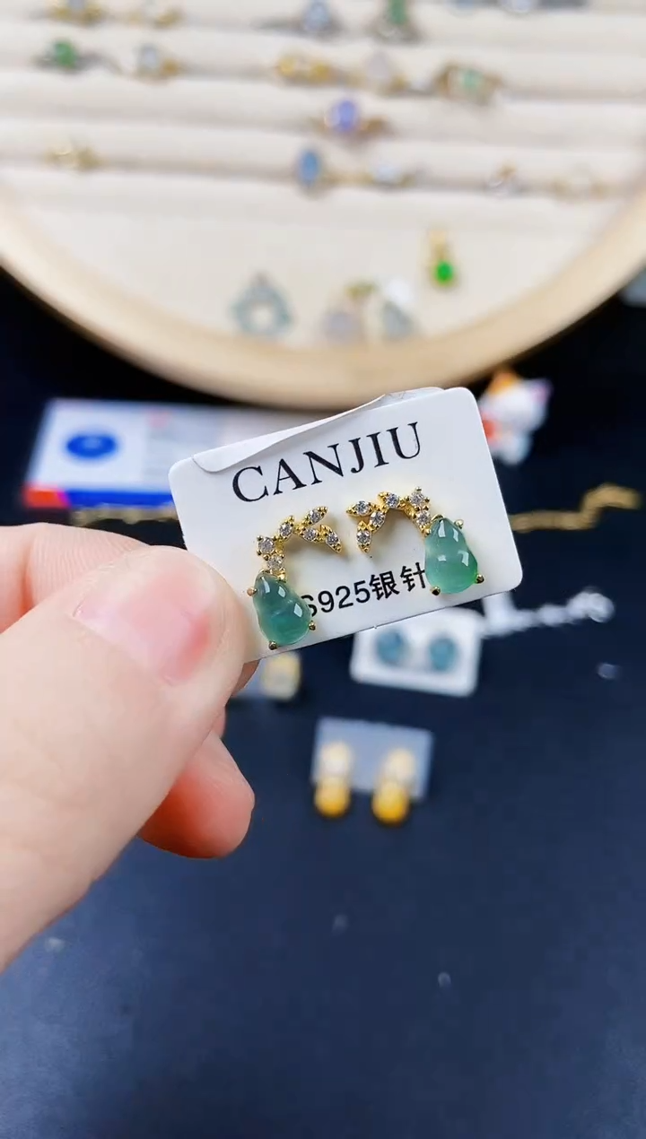 【闪购商品】翡翠银S925镶嵌耳饰6646