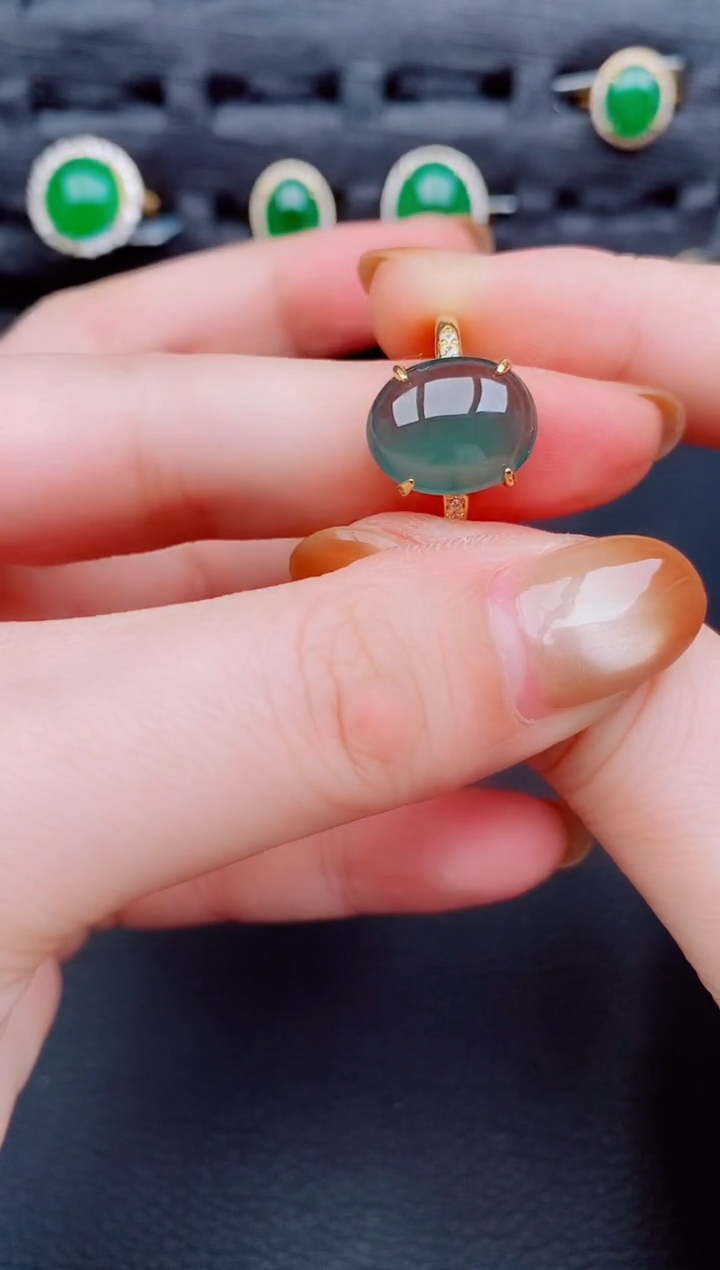 【闪购商品】翡翠戒指银S925镶嵌天然A货翡翠436