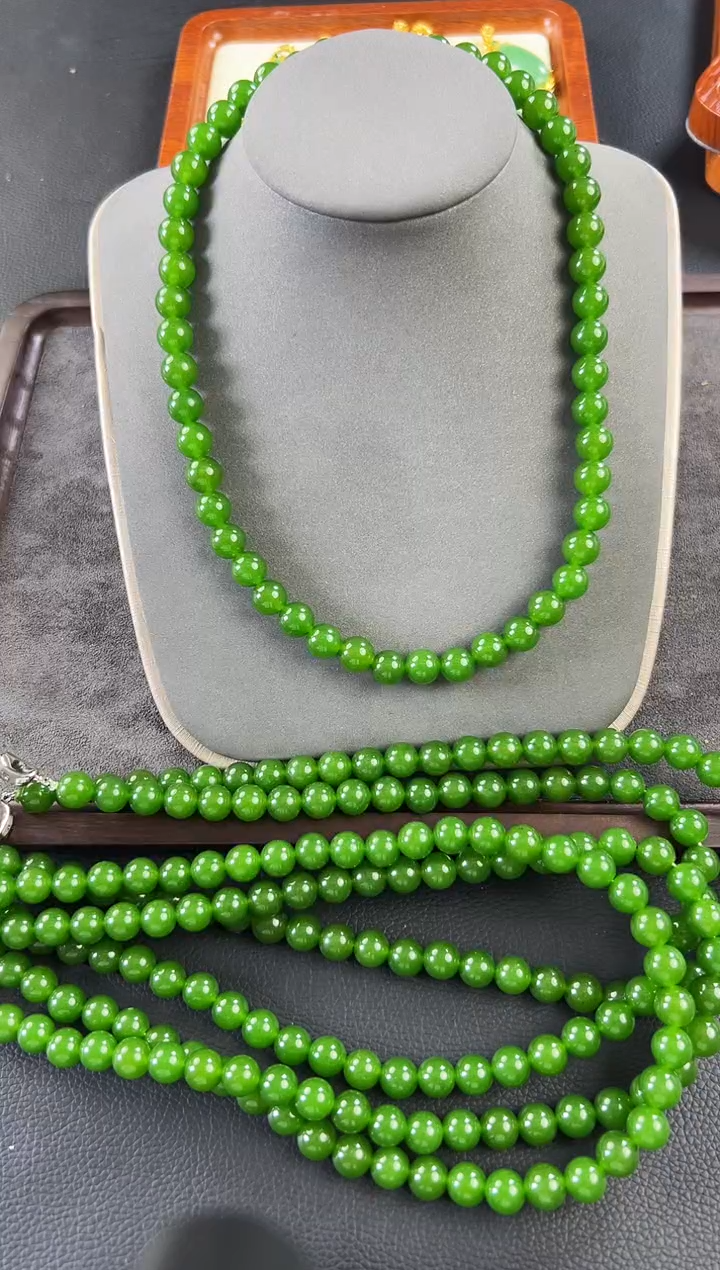 和田玉银S925镀金镶嵌项链和田玉10mm项链