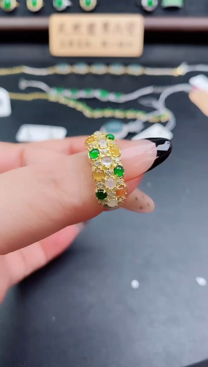 银S925镶嵌戒指翡翠1