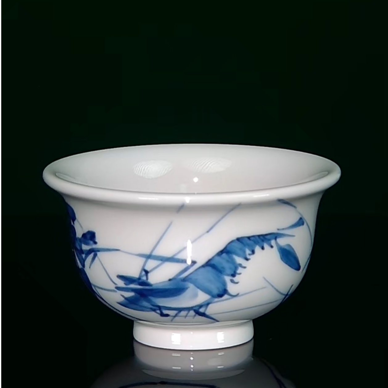 手作！毛仔柴窑青花虾趣图主人杯 窑火凝韵 观虾品茶香 茶席必备