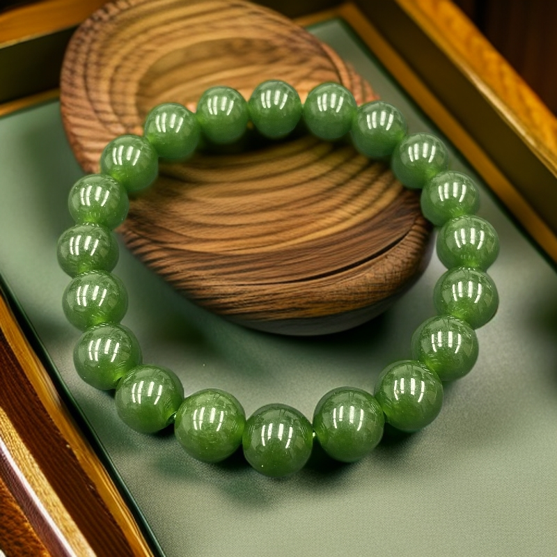 A006和田玉 菠菜绿10mm精品手串