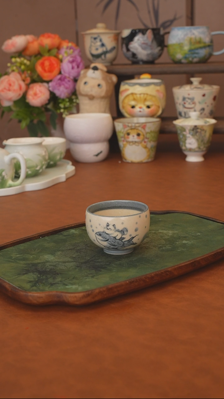 小雾垂露 猫猫骑鱼小蛋杯