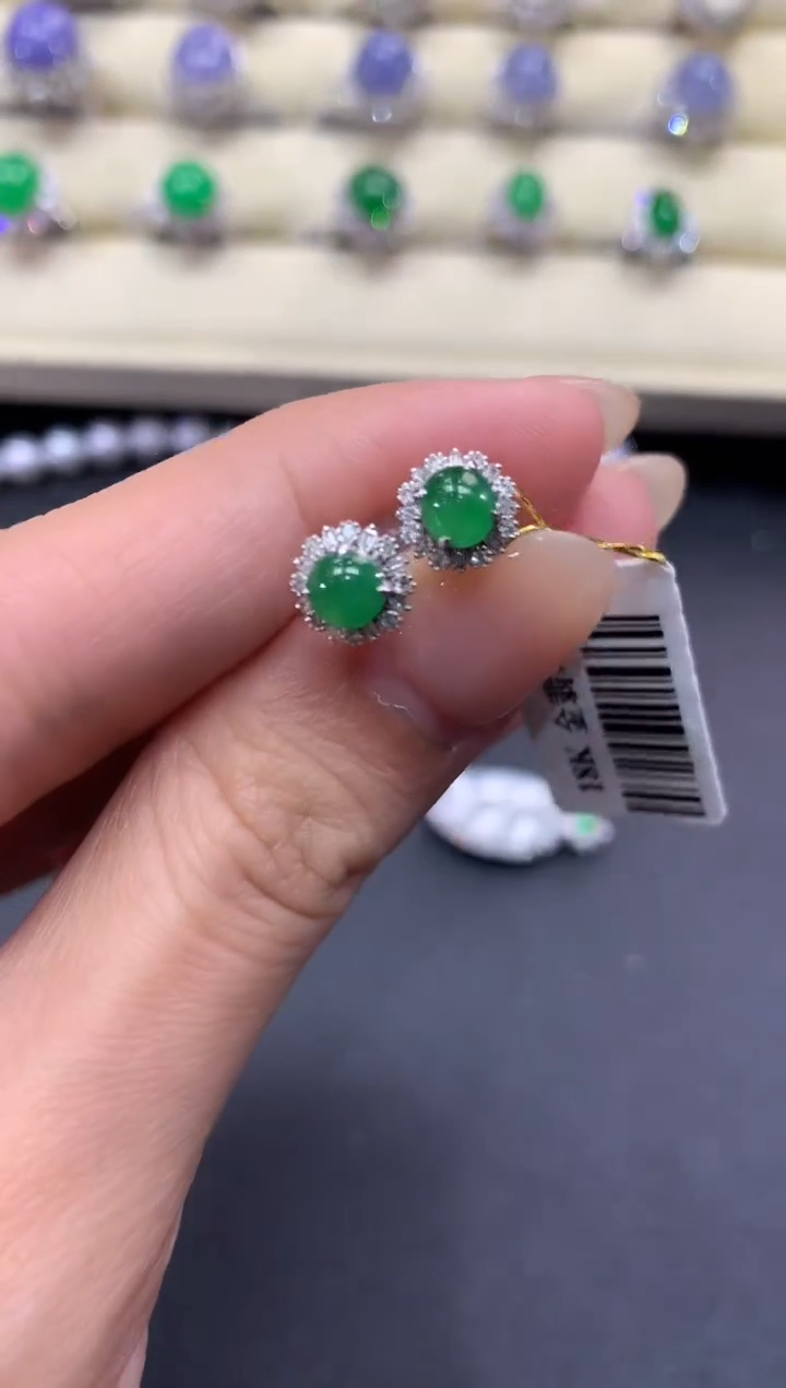 【闪购商品】翡翠耳饰18K金镶嵌a64     