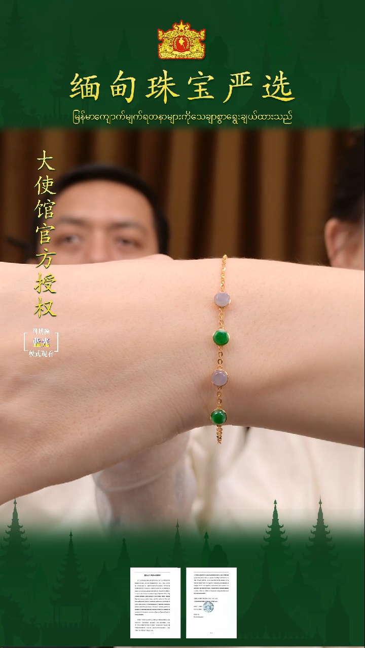 18K金镶嵌手链翡翠 缅甸珠宝严选HX