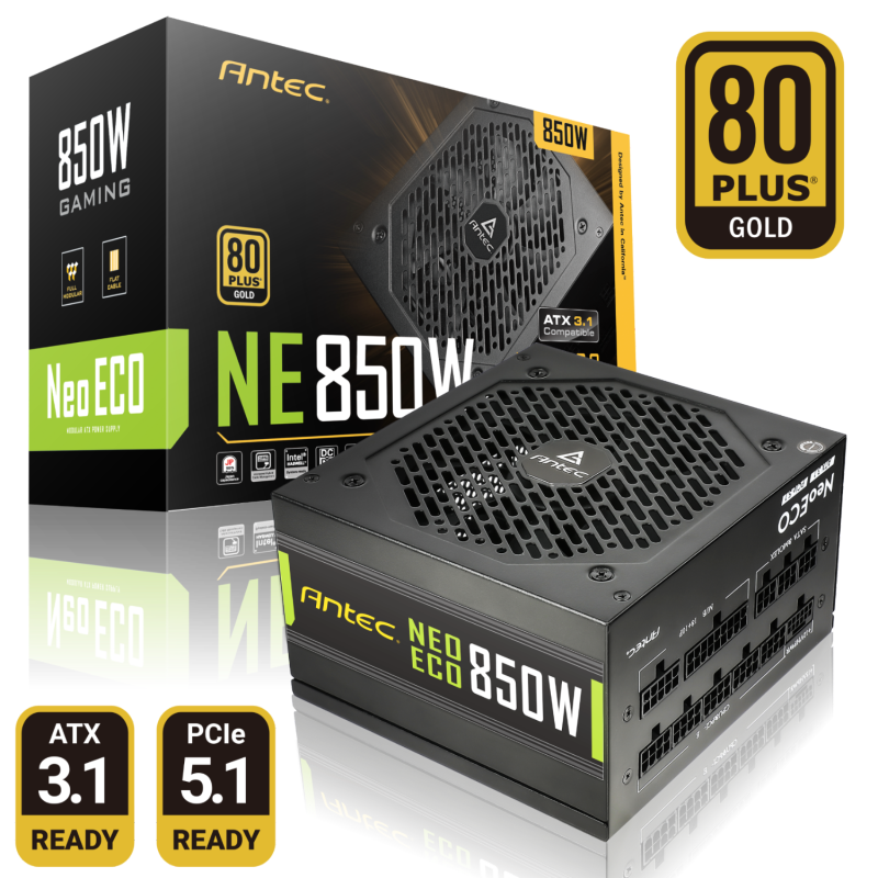 安钛克Antec NE850 ATX3.1金牌全模850W电源/PCIE5.1