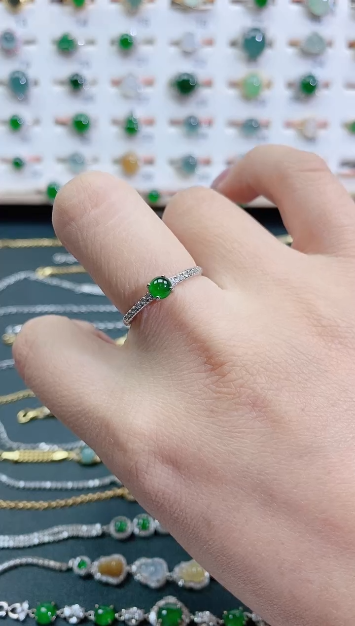 银S925镶嵌戒指翡翠天然翡翠