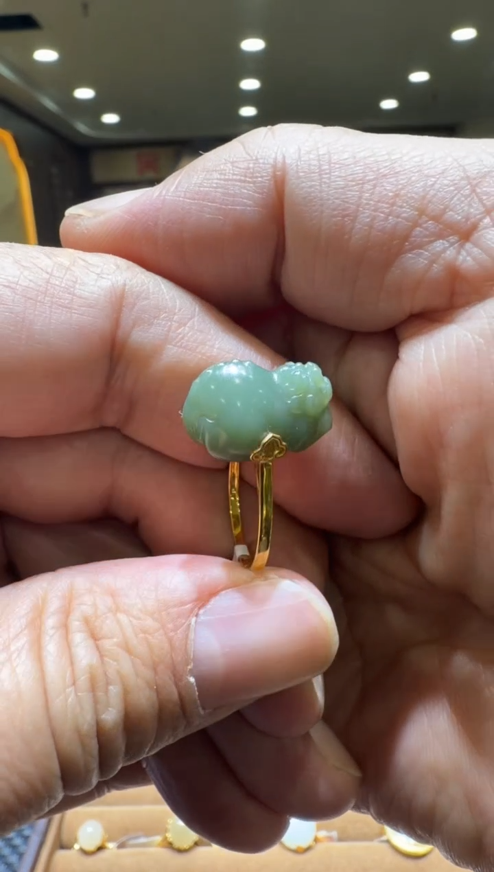 颈饰18K金镶嵌和田玉戒指备注圈口11-19