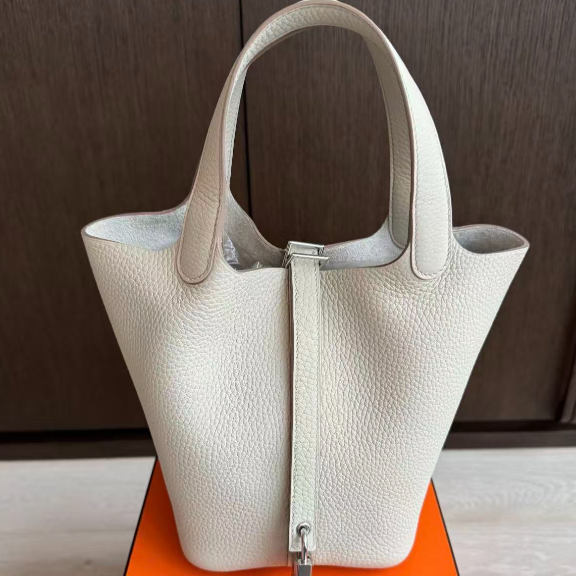 99新 Hermes/爱马仕 爱马仕菜篮子18冰川白银U刻单肩包9445012