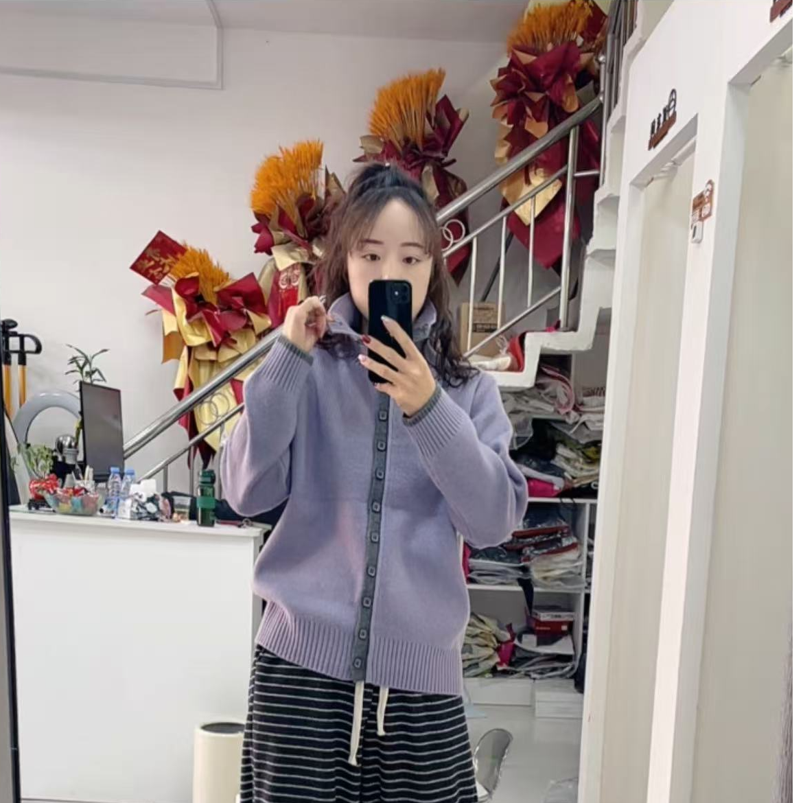 欧版12060休闲拼色扣子中领厚款毛衣秋冬-98587