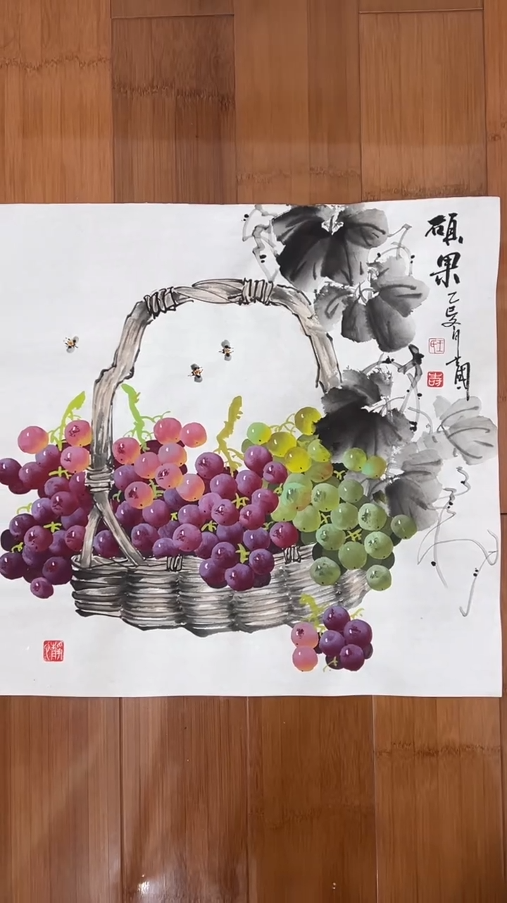 国画【福利，纯手工手绘】王立国葡萄50*50厘米