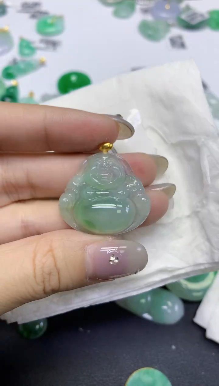 颈饰18K金镶嵌翡翠天然缅甸翡翠A货百元以上9元证书费自理