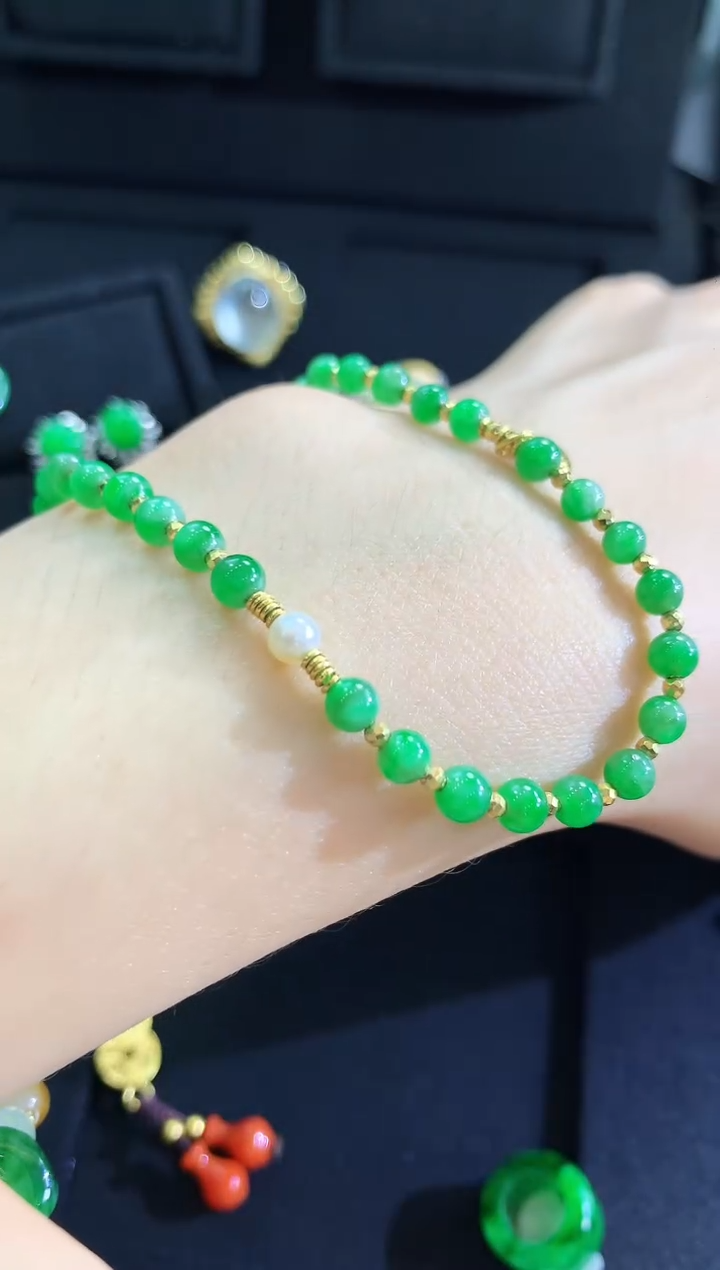 【闪购商品】翡翠手链18K金镶嵌手链