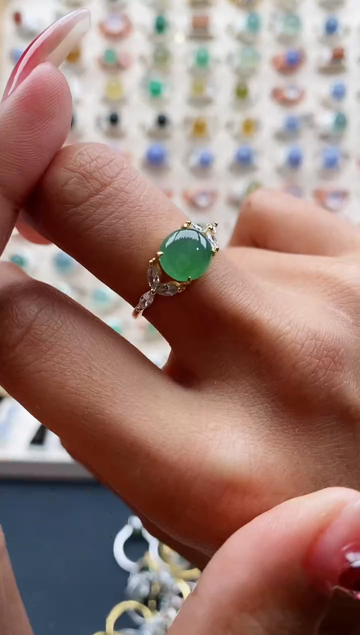 【闪购商品】翡翠戒指银S925镶嵌缅甸天然A货翡翠111 10+10