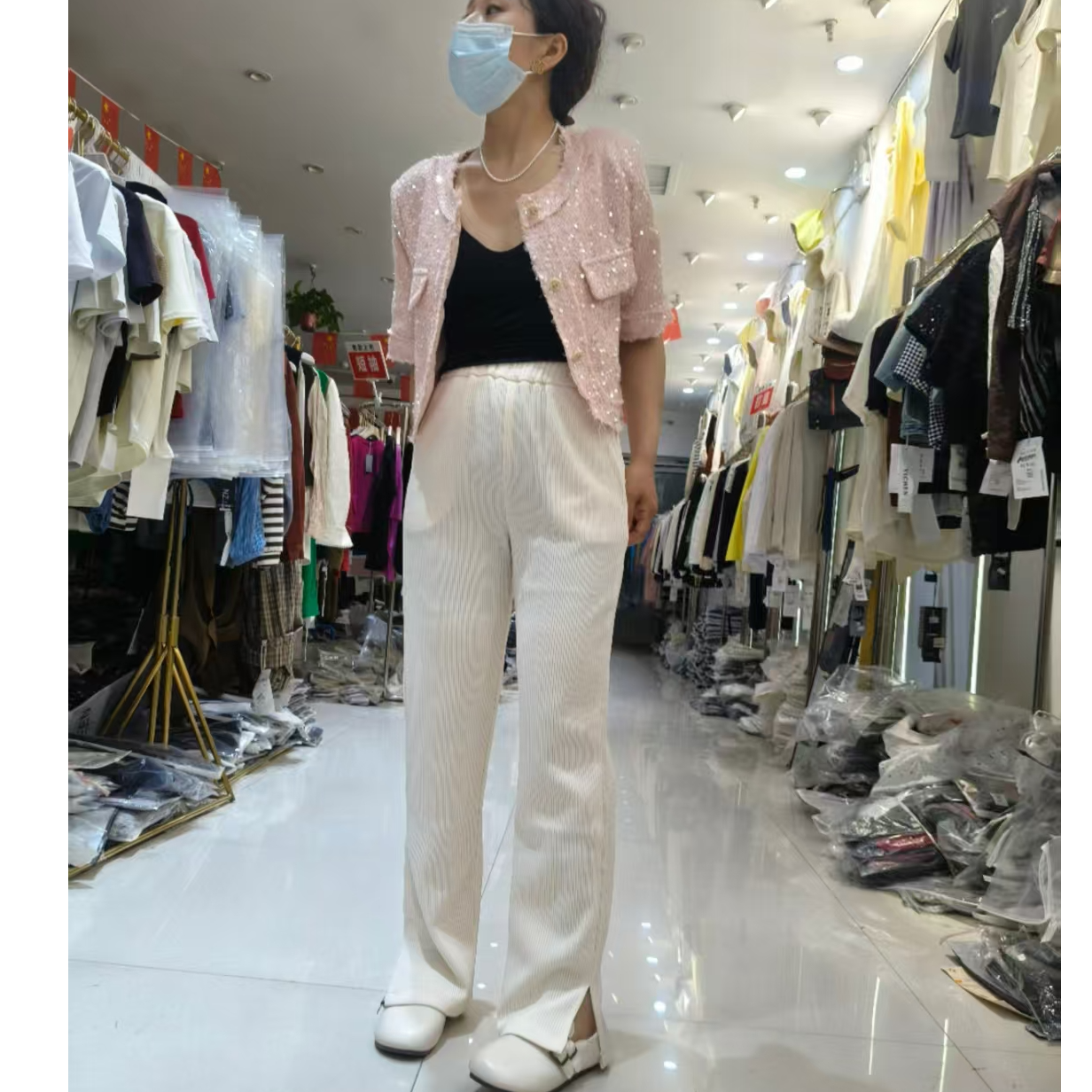 2311#春秋新款时尚百搭灯芯绒侧开叉高腰显瘦直筒裤