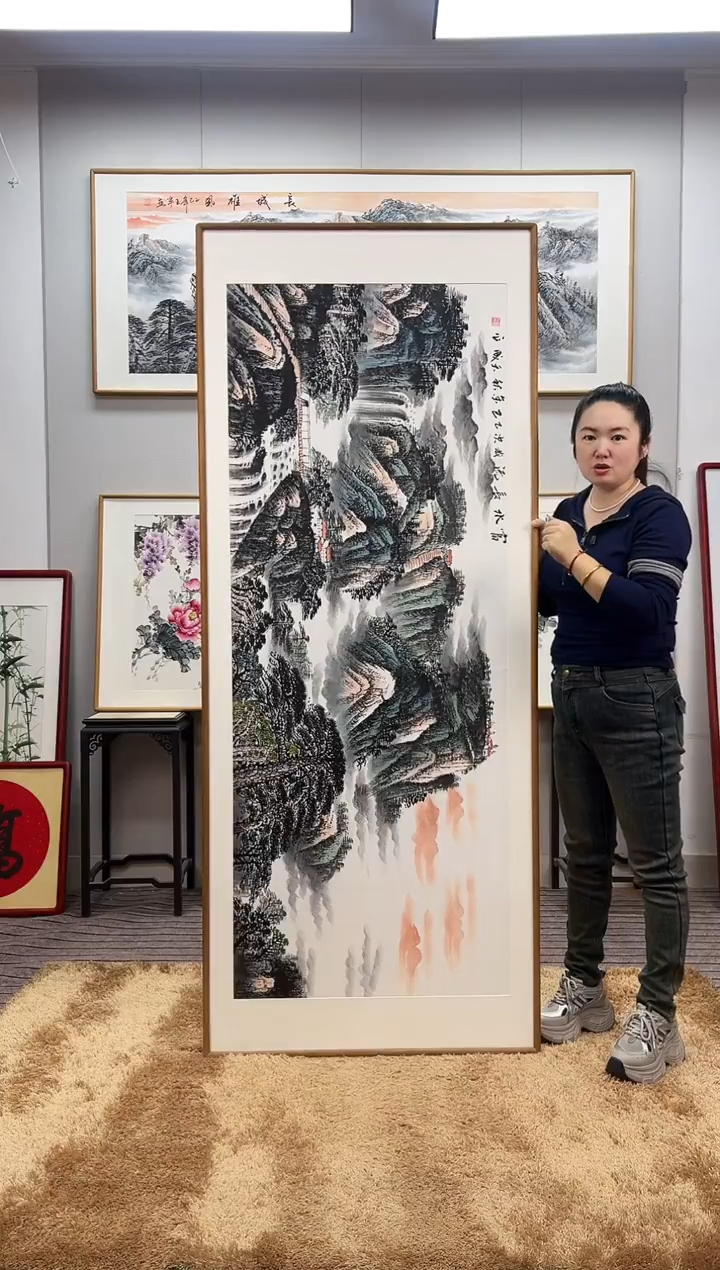 国画手绘山水202*82尺寸