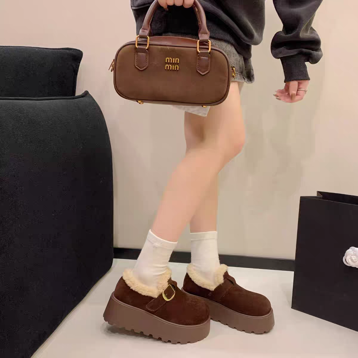 主播推荐～百搭加绒保暖厚底增高勃肯鞋92006（跟高6）