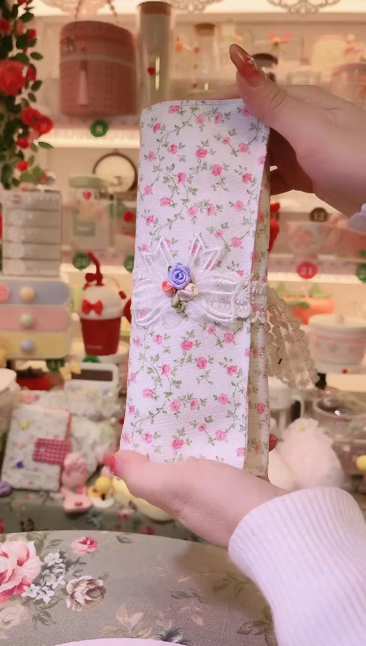 小碎花化妆笔袋粉色——手工制作品质好！